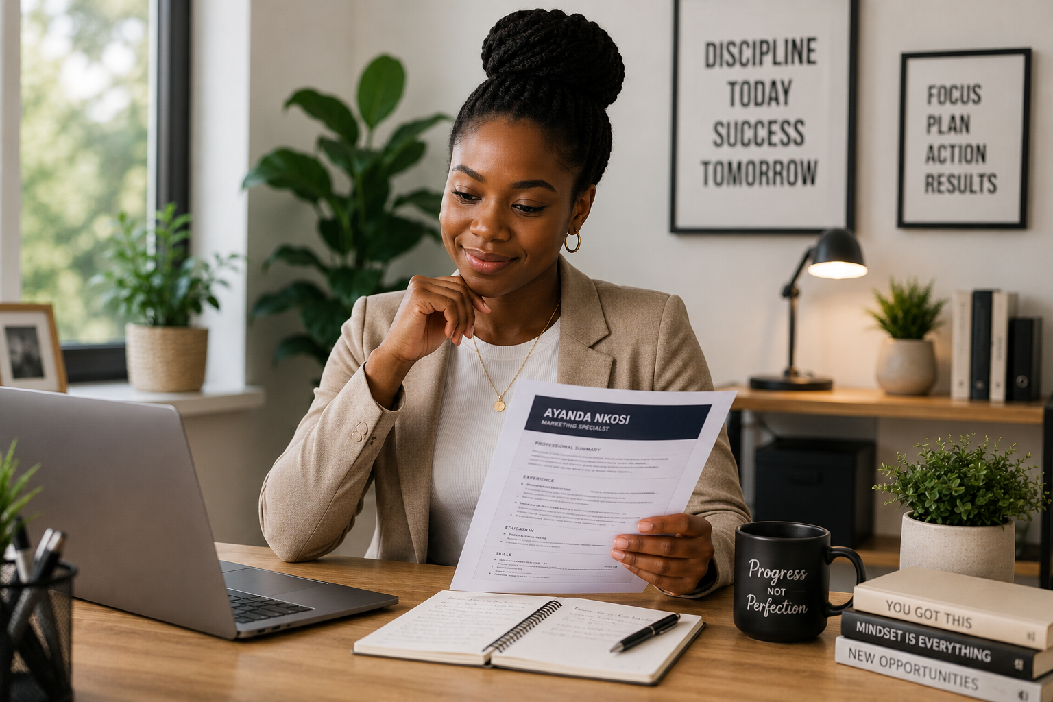 Confident job seeker preparing a CV